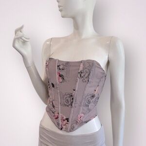 Mesh Overlay Floral Zipper Back Bustier